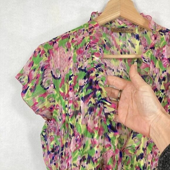 Sheer Babydoll Top Tie Front Flounce Sleeve Floral Ruffle Fairy Dainty Y2K Med - Picture 2 of 5